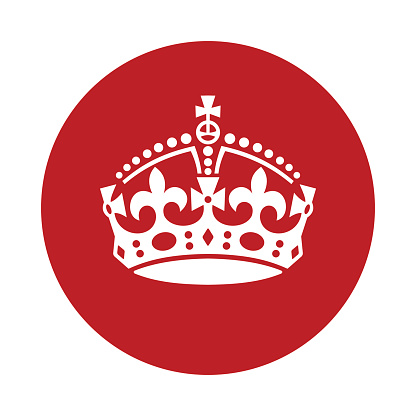 vintage keep calm crown icon . white silhouette on red background