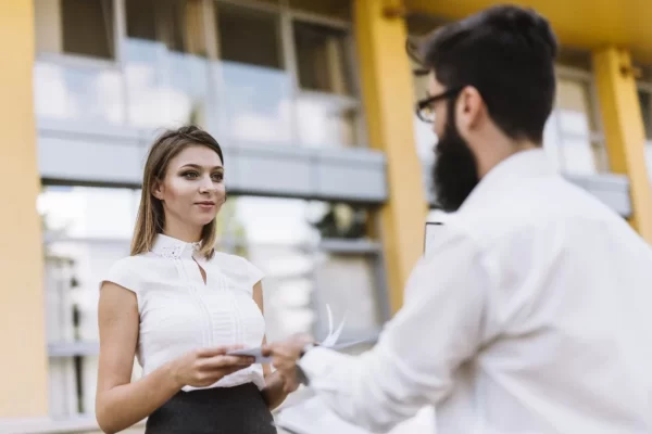 Woman receiving official translation