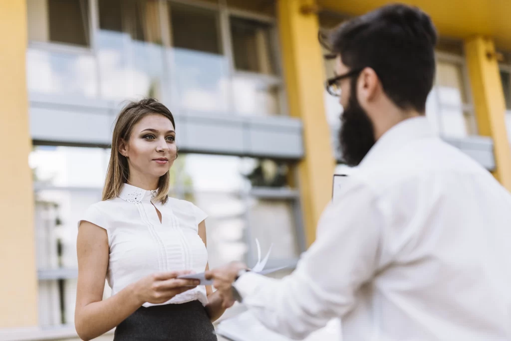 Woman receiving official translation