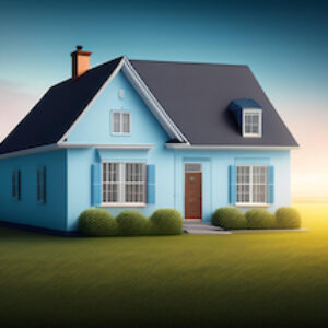 blue-house-with-blue-roof-sky-background